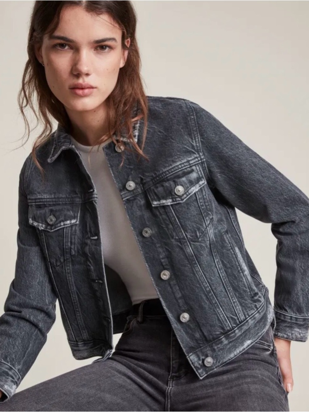 All Saints Hay Denim Jacket Size 2 Charcoal gray Jean jacket Grunge Western Edgy